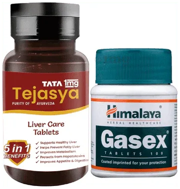 Combo Pack of Tata 1mg Tejasya Liver Care Tablets (60) & Himalaya Gasex Tablet (100) combo pack of 2 bottles