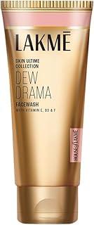 LAKMÉ Dew Drama Facewash with Pro-Ceramides & 6% Vitamin E + B3 + F Complex for Glowing Skin, 100gm | Creamy Cleanser for Soft and Hydrated Skin