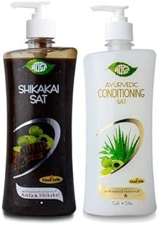 Meghdoot Ayurvedic Shampoo Combo Pack Of Shikakai Shampoo With Amla 500ml And Conditioning With Aloevera And Neem 500ml For Dry And Damaged Hair (Pack of 2)