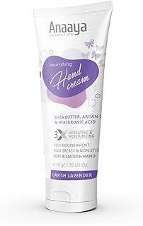 Anaaya Nourishing Hand Cream | Lavish Lavender | Shea Butter & Cocoa Butter with Argan Oil & Hyaluronic | Non-greasy & Non Sticky | Soft & Moisturizing | Vegan & Paraben Free (50g)