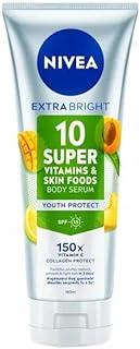 NIVEA Extra Bright 10 Super Vitamins & Skin Foods Body Serum, Youth Protect with SPF15, 150x Vitamin C, 180ml.