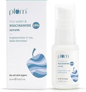 Plum 10% Niacinamide Serum with Rice Water | Provides Clear, Glowing & Brightening Skin | for Acne Prone, Combination, Oily & Sensitive Skin | Oil Control & Anti Acne Face Serum for Women & Men | 15ml