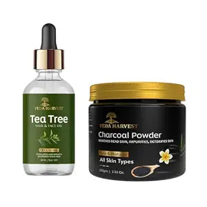 Veda Harvest Tea Tree Essential oil and Activated Charcoal powder | 2GMS