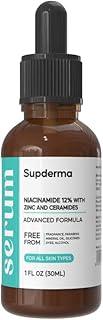 Supderma Niacinamide 12% + Zinc + Ceramides Serum – 30ml | Oil Control, Pore Refining & Barrier Repair – Clean Beauty Formula with No Fragrance, Parabens, Silicones, Dyes & Alcohol for Healthy Skin