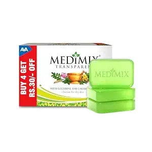 Medimix Transparent Ayurvedic Traditionally Made Bathing Bar Soap 125g (Pack of 4)