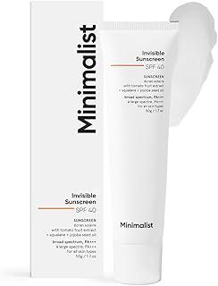 Minimalist UV Protection Invisible Sunscreen SPF 40 PA+++ for Oily Skin | | Ultra Light Sunscreen Gel with Matte Finish | Clinically Tested in USA (In-Vivo) | No White Cast | Sweat Resistant, Water Resistant | For Women & Men | 50 gm