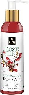 Good Vibes Rosehip Deep Cleansing Face Wash, 200 ml Naturally Controls Excess Sebum & Acne, Moisturizing Skin Softening Formula for All Skin Types, No Parabens & Mineral Oil
