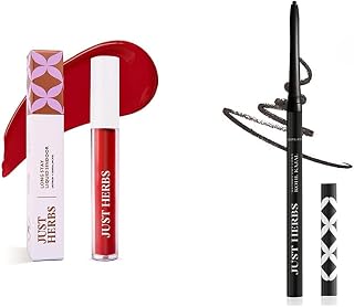 Just Herbs Liquid Sindoor Long Lasting Quick Dry 5g (Scarlet Maroon) & Just Herbs Retractable 2 in 1 Herbal Eyeliner + Kaj