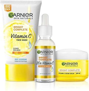 Garnier Bright Complete Vitamin C Brightening Regime Kit for Skincare | Cleanse, Treat and Seal | Reduces Dark Spots, Face Wash + Serum + SPF 40 Serum Cream, for all skin types, For Men and Women