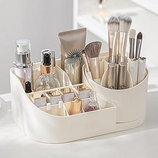 RECLUSE 360° Rotating Makeup Organizer Multi-Grid Large Capacity Cosmetics Organizer for Pencil Pen Holder, Plastic Makeup Brush Organizer Display Case Desktop Organizer,Skin Care, Lipsticks (White)
