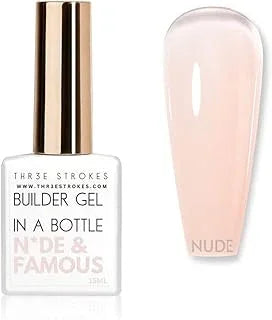 THR3E STROKES BIAB Clear,Pink,Nude,White Builder Gel for Nails, 15ml Nail Strengthener in a Bottle, Nail Extension Hard Gel, Soak Off Long Lasting UV Light Cure, Base Coat Top Coat Needed (15ML) (NUDE)