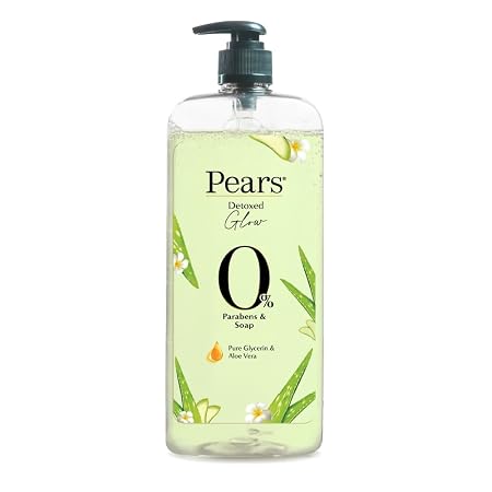 Pears 98% Pure Glycerin Detoxed Glow Body Wash with Aloe Vera and 0% Parabens & Soap for a