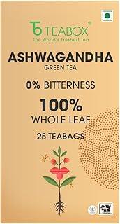 Teabox Ashwagandha Green Tea 25 Teabags | Ayurvedic Blend of Premium Green Tea and Natural Ashwagandha | Silken Pyramid Teabags