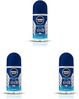 NIVEA MEN Fresh Active 50ml Deo Roll On | With Fresh Ocean Extracts| 72 H Freshness| 0% Alcohol | Dermatologically Approved & Paraben Free Formula (Pack of 3)