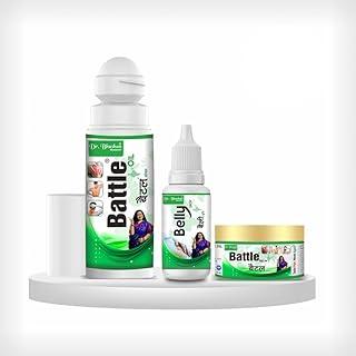 Dr. Bhushan's Research Ayurvedic Joint Pain Trio Kit (Battle Oil+Battle Balm+Belly Drops) For Joint Pains (Knee Pain,Shoulder Pain,Back Pain)