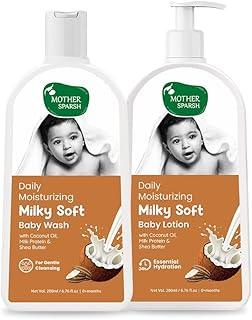 Mother Sparsh Milky Baby Lotion (200ml) & Milky Baby Wash (200ml) for Daily Moisturizing | With Milk Protein & Coconut Oil