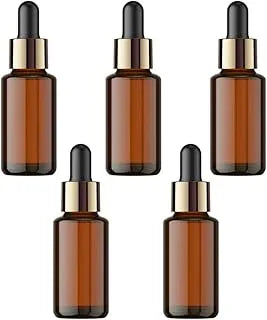 Tattvalogy Amber Color Round Empty Glass Bottle With Black Dropper Set of 5 pcs - 15 ml Each | For Essential Oils, Diy Skin Care, Cosmetics, Bottle | Refillable Travel Size Cosmetic Container