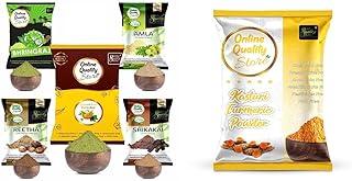 Online Quality Store Reetha (180g) + Amla (180g) + Shikakai (180g) + Bhringraj (180g) + Mehandi (180g) Powder for Hairs, 900g & Kasturi Haldi Powder Combo for Hair and Face_100 (100 g)