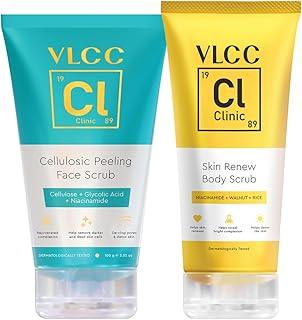VLCC Clinic Peel & Exfoliate Skin Renew Body Scrub - 200g For Deep Detox & Cellulosic Peeling Face Scrub - 100g with Glycolic Acid and Cellulose + Skin Renew Body Scrub with Rice, Walnut & Niacinamide