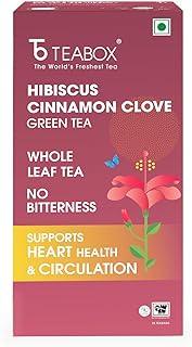 Teabox Hibiscus Cinnamon Clove Green Tea | 25 Tea Bags | Natural Green Tea Infused with Hibiscus, Clove & Cinnamon | Soothing & Spicy Floral Blend