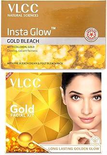 VLCC Gold Facial Kit, Bright & Glowing Skin - 60g | Pamper your Skin for a Luminous Glow & VLCC Insta Glow Gold Bleach - 30g | With Colloidal Glow For Glowing Fairness.