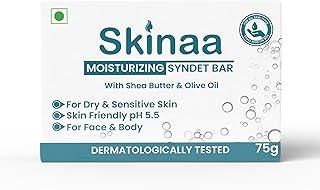 Skinaa Moisturizing Syndet Bar with Shea Butter & Olive Oil for Dry & Sensitive Skin – Gentle, Moisturizing, Non-Irritating, pH 5.5, Dermatologically Tested, 75g