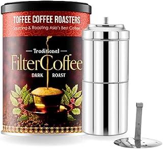 Toffee Coffee Roasters South Indian Filter Coffee (200 Gms) + Free Filter Coffee Maker (400Ml, 6-8 Cups) | As Seen On Shark Tank | Specialty Blend | Traditional Dark Roast Signature Filter Coffee, Can