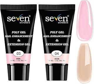 SEVEN STROKES Poly Nail Gel: 30ML Strong Builder for Nails, Color for Extension, Multifunctional Strengthener Hard Gels, Long-Lasting, Easy-to-go Manicure Supplies for DIY at Home Salon-VIP (PINK + NUDE)