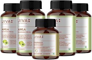 Jiva Amla Tablets 500mg 120 Tablets+Free 60 Triphala Tablets | 100% Ayurvedic Tablets, Rich In Vitamin C | Boosts Immunity & Improves Digestion | Improves Eyesight & Skin Health (Pack Of 4+1)