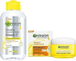 Garnier Skin Naturals, Cleansing Water, Cleansing & Brightening, Micellar Water with Vitamin C, 125 ml & Garnier Skin Naturals, Day Cream, Bright Complete Vitamin C Serum Cream, 45 g