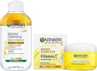 Garnier Skin Naturals, Cleansing Water for Waterproof Makeup, Micellar Oil-Infused Cleansing Water, 125ml & Garnier Skin Naturals, Day Cream, Brightening and with Sun Protection, Bright Complete, 45g