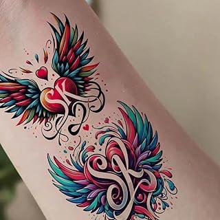 Temporary Tattoowala s And R With wing And Heart Temporary Tattoo for male And Female Tattoo Sticker