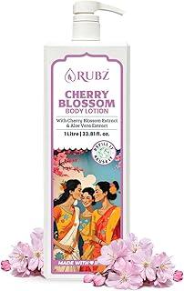 Rubz Cherry Blossom Body Lotion With Pure Coconut Oil & Shea Butter | Non-Greasy Formula | Daily Use For Smooth & Moisturized Skin | Suitable For All Skin Types | 1 Litre