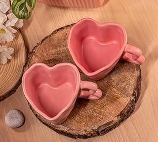 THE INDIAN HOME Heart-Shaped Ceramic Coffee Mugs, Pink, Set of 2, Valentine's Day Collection