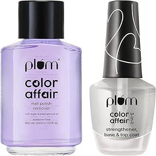Plum Color Affair 3-In-1 Strengthener Base & Top Coat (11ml) with AHA & Avocado Oil and Color Affair Nail Polish Remover Acetone-free