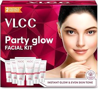 VLCC Party Glow Facial Kit - 60g | Intense Glow For Clear, Bright Skin | Special Occasion at Home Facial | With Indian Berberry, Saffron, Mulberry, and Hazlenut