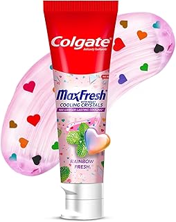 Colgate MaxFresh Rainbow Fresh Gel Toothpaste, with Heart Shaped Cooling Crystals, Triple Mint Flavour, and Ultrafreeze Te