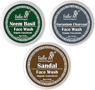 Rustic Art Organic Face Wash Concentrates for Deep Cleansing & De Tanning with Sandal, Neem Basil & Geranium Charcoal Each - 50 gms (Pack of 3)