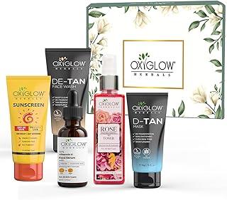 Oxyglow Herbals Skincare Gift Set, SPF 50 Sunscreen, De-Tan Face Wash, Vitamin C Serum, Rose Toner, D-Tan Mask