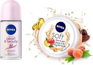 Nivea Soft Playful Peach, Light Moisturizer Cream For Face, Hands And Body, Instant Hydration, Non-Greasy Cream 200 Ml & NIVEA Deodorant Roll On, Pearl & Beauty For Women 50ml