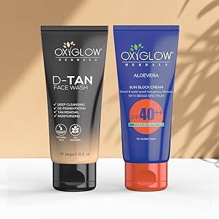 OxyGlow Herbals Sunscreen Combo SPF 40++ 60g with D-Tan Face Wash 100g| Sweat & Water Resistance|Non Greasy Formula|Prevent Sun Burn|Premature Aging|UVA Protection|All Skin Type