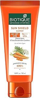 Biotique Bio Carrot Face & Body Sun Lotion | SPF 40 UVA/UVB Sunscreen | Prevents Ageing and Soothes Dry Skin| 100% Botanical Extracts | Suitable for All Skin Types | 50ml