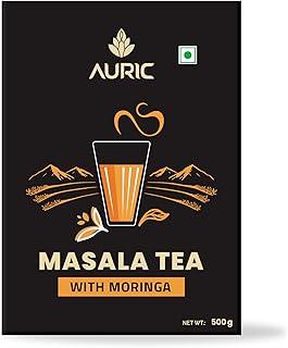 Auric Kadak Moringa Masala Tea - Black Tea from Assam & Darjeeling | Tea Blended with 7 Real Spices (Cardamom, Cinnamon, Ginger, Black Pepper, Tulsi, Star Anise, Clove) 500 Gms