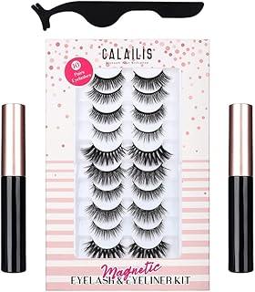 CALAILIS Magnetic False Eyelash and Magnetic Eyeliner Kit, Eye Makeup Waterproof Liquid Eye Liner, 3D Faux Mink Eye Lashes Natural Reusable Lashes 10 Pairs, Free Applicator(CY401)