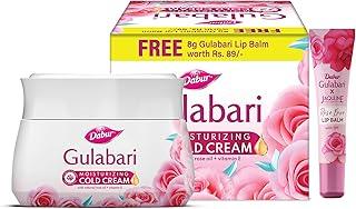 DABUR Gulabari Moisturizing Cold Cream 100Gm + Gualabari Lip Balm 8Gm|With Goodness Of Natural Rose Oil & Vitamin E|Intense Hydration And Deep Moisturization|For Smooth & Soft Skin|All Skin Types