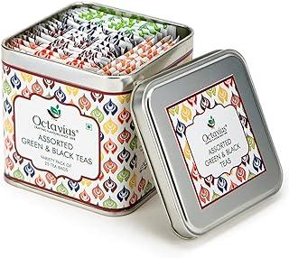 Octavius Tea Bag Gift Box Set | 6 Assorted Tea Flavors in Black & Green Teas in an Elegant Gift Box | Perfect for Gifting | Enveloped Tea Bags for Freshness | Serve Hot or as Iced Tea 25 Tea Bags