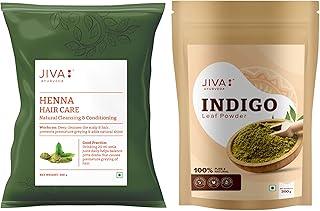 Jiva Henna & Indigo Powder For Hair | Pure & Natural Hair Color Combo | Cleanses, Nourishes & Strengthens Hair | Natural Black Hair Color | Chemical-Free & Ammonia-Free -200g Each (Combo of 2)