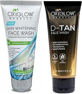 OxyGlow Herbals Skin Whitening Face Wash| Cleans Pores, Removes Blackhead & Improves Blemishes-150 ml & D-TAN Face Wash| Helps removes Tan & Dirt| Brightening & Glowing Skin- 100gm