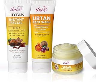 Iba Ubtan Essentials Skin Care Regime Combo for Glowing Skin | Removes Tan & Radiant Skin (Ubtan Face Wash (100ml), Ubtan 3 in 1 Instant Facial (100g), Ubtan Face Cream (50g))