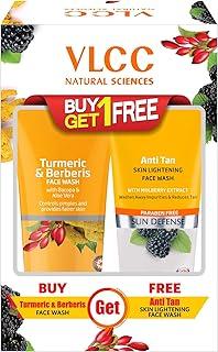 VLCC Turmeric & Berberis Face Wash + Anti Tan Skin Lightening Face Wash -150ml X 2 - Buy One Get One - with Turmeric & Berberis, Mulberry Extract, and Orange Peel Extract